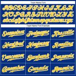 Custom Name and Number Authentic Baseball Jersey - Personalized Royal White Pinstripe Gold-White Design Personalized Royal