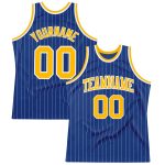 Personalized Gold-White Royal Pinstripe Basketball Jersey - Authentic Sports Apparel Personalized Royal White Pinstripe Gold-White