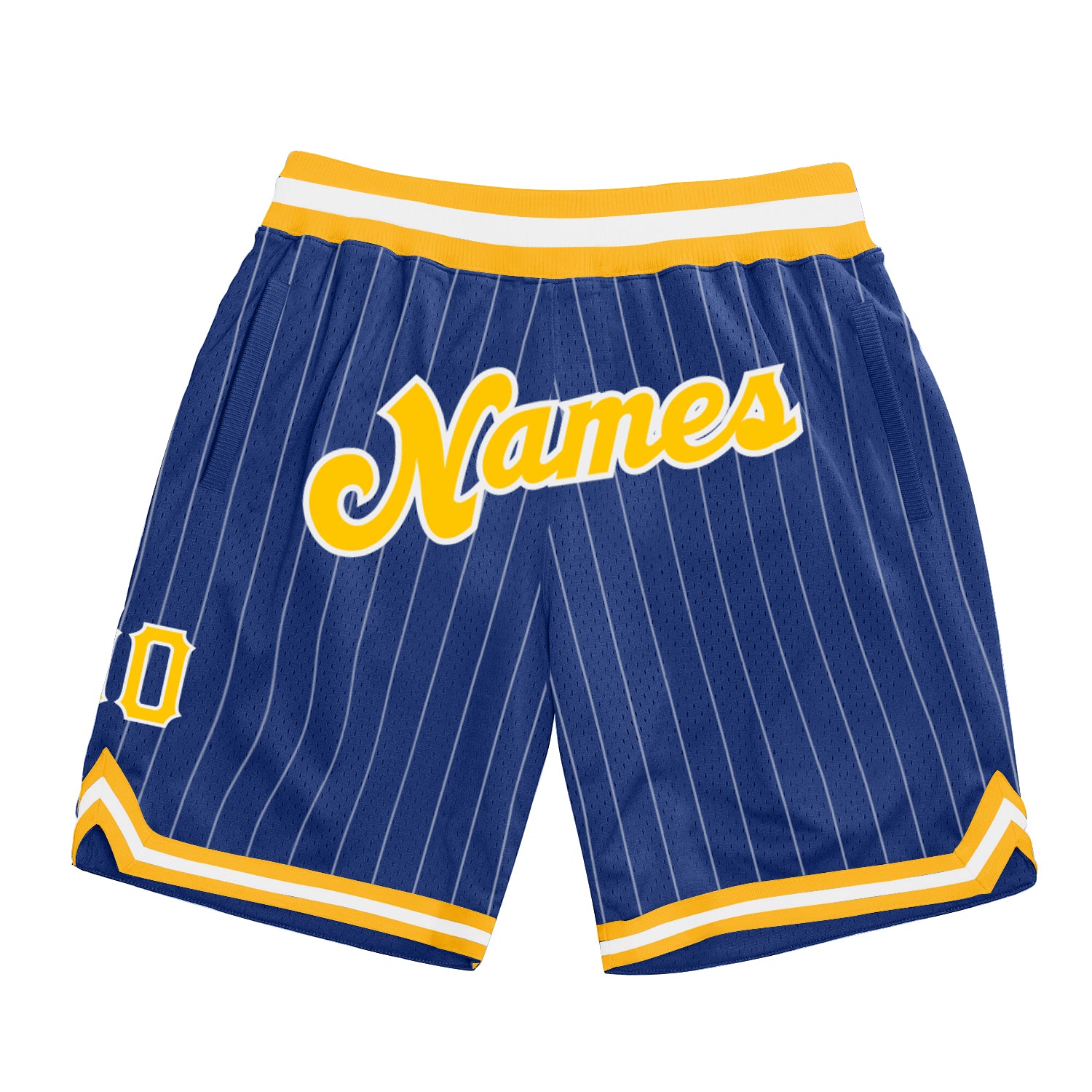 Custom Name and Number Basketball Shorts - Personalized Royal White Gold-White Pinstripe Authentic Design Personalized Royal