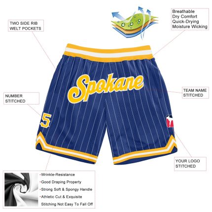 Custom Name and Number Basketball Shorts - Personalized Royal White Gold-White Pinstripe Authentic Design Personalized Royal