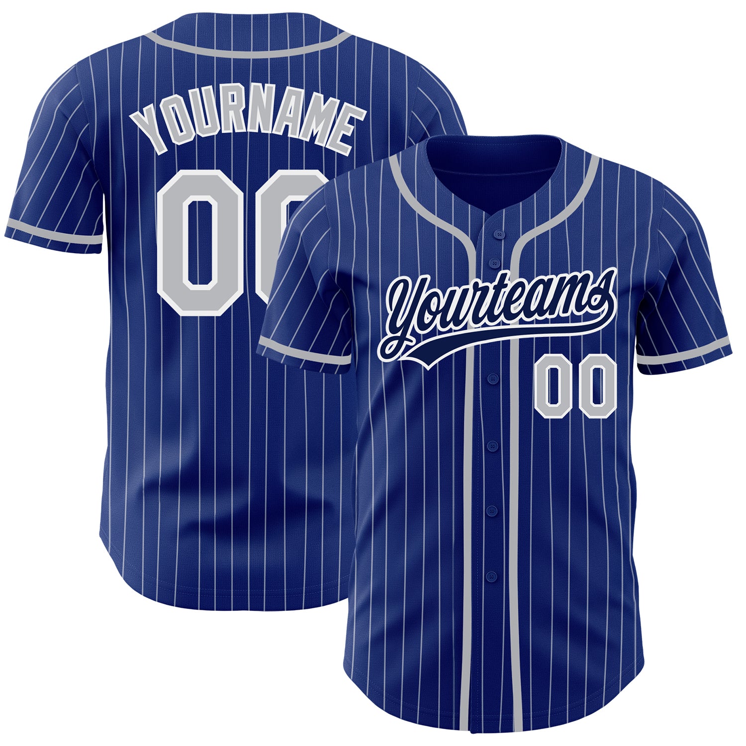 Custom Name and Number Personalized Gray-Navy Royal White Pinstripe Baseball Jersey Authentic Team Apparel Personalized Royal