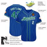 Custom Name & Number Authentic Baseball Jersey - Personalized Royal White Pinstripe Green & White Design Personalized Royal