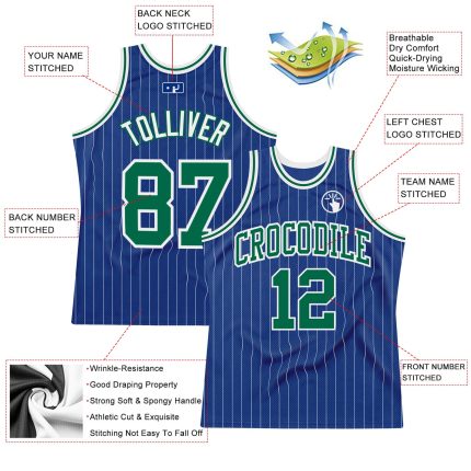 Custom Name and Number Authentic Basketball Jersey - Personalized Royal White Pinstripe Kelly Green-White Personalized Royal
