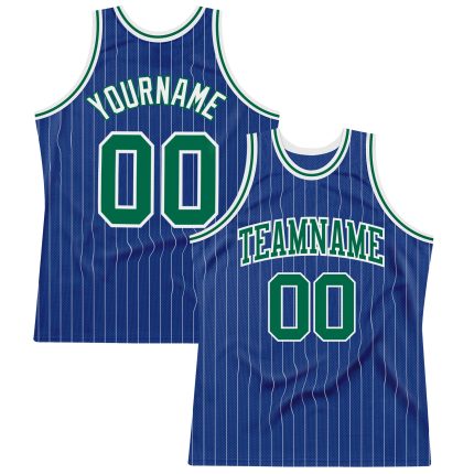 Custom Name and Number Authentic Basketball Jersey - Personalized Royal White Pinstripe Kelly Green-White Personalized Royal