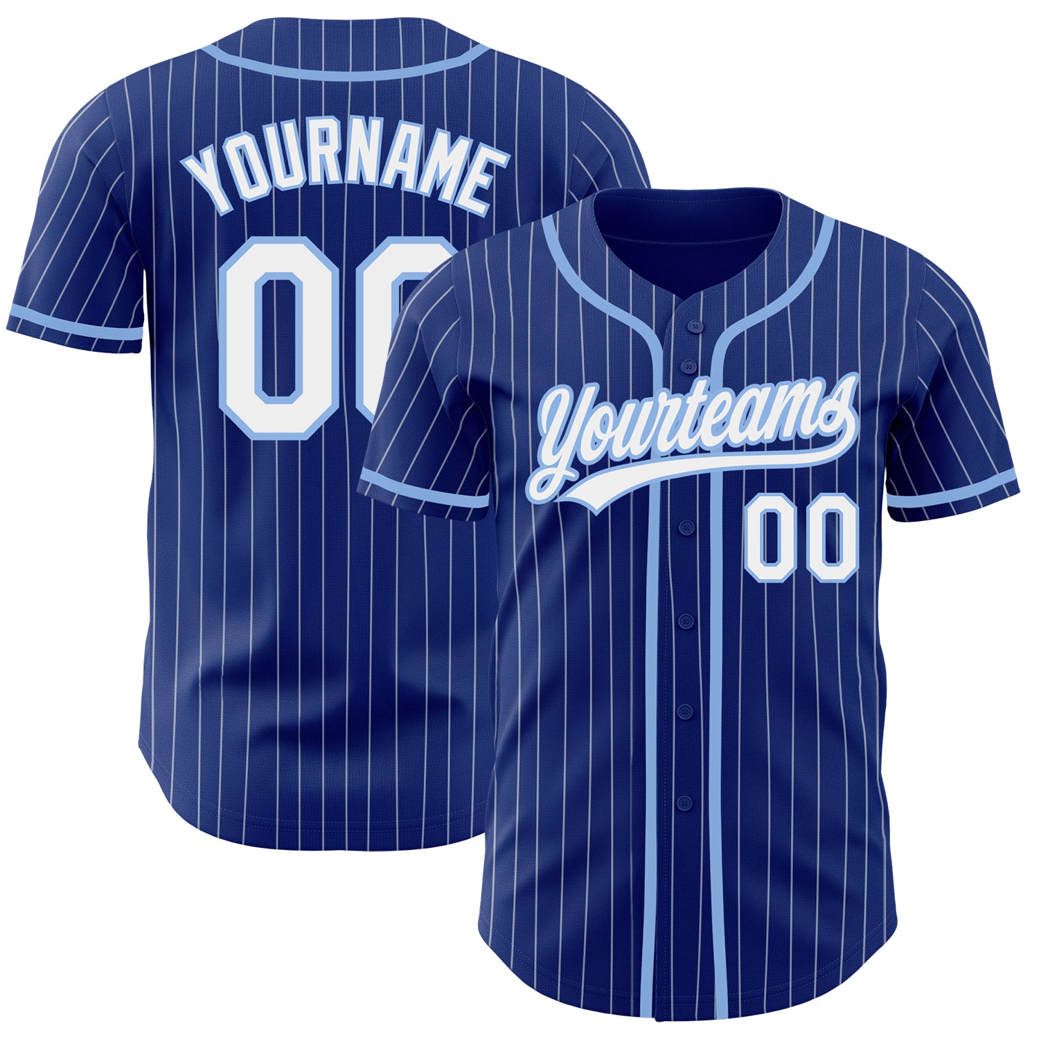 Custom Light Blue Pinstripe Baseball Jersey with Personalized Name and Number - Authentic Team Apparel Personalized Royal