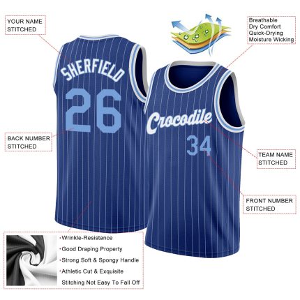 Custom Name Number Authentic Basketball Jersey Light Blue White Pinstripe Personalized Team Apparel Personalized Royal White