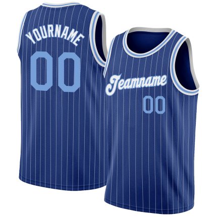 Custom Name Number Authentic Basketball Jersey Light Blue White Pinstripe Personalized Team Apparel Personalized Royal White
