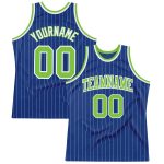 Custom Basketball Jersey with Personalized Name & Number - Royal White Pinstripe Neon Green-White Authentic Design Personalized