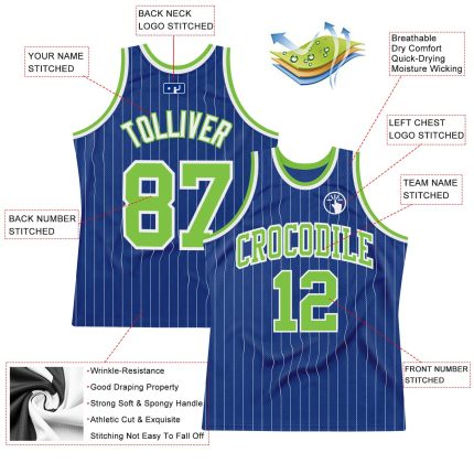 Custom Basketball Jersey with Personalized Name & Number - Royal White Pinstripe Neon Green-White Authentic Design Personalized