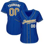 Custom Baseball Jersey - Personalized Royal White Pinstripe with Old Gold and White, Custom Name and Number Personalized