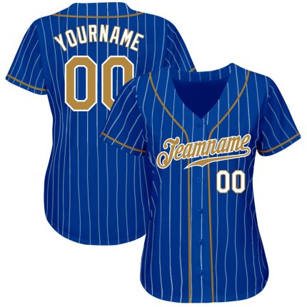 Custom Baseball Jersey - Personalized Royal White Pinstripe with Old Gold and White, Custom Name and Number Personalized