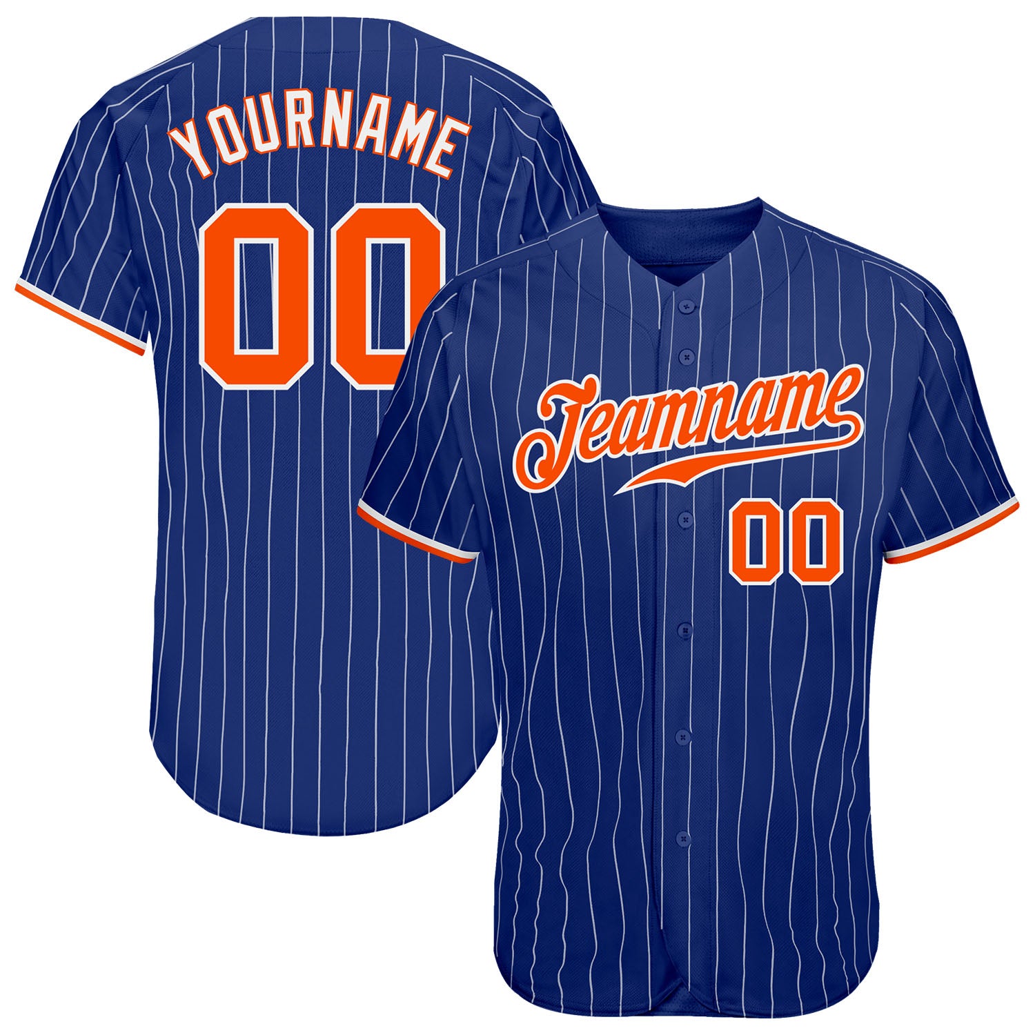 Custom Name and Number Personalized Orange-White Royal Pinstripe Baseball Jersey Personalized Royal White Pinstripe Orange-White