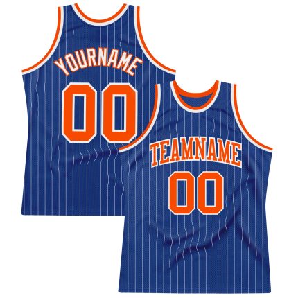 Personalized Orange-White Basketball Jersey - Authentic Royal White Pinstripe Design Personalized Royal White Pinstripe Orange-White