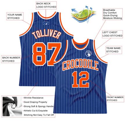 Personalized Orange-White Basketball Jersey - Authentic Royal White Pinstripe Design Personalized Royal White Pinstripe Orange-White