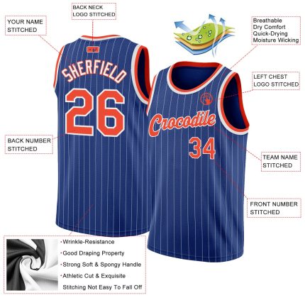 Custom Name and Number Personalized Royal White Pinstripe Basketball Jersey - Authentic Orange and White Team Apparel Personalized