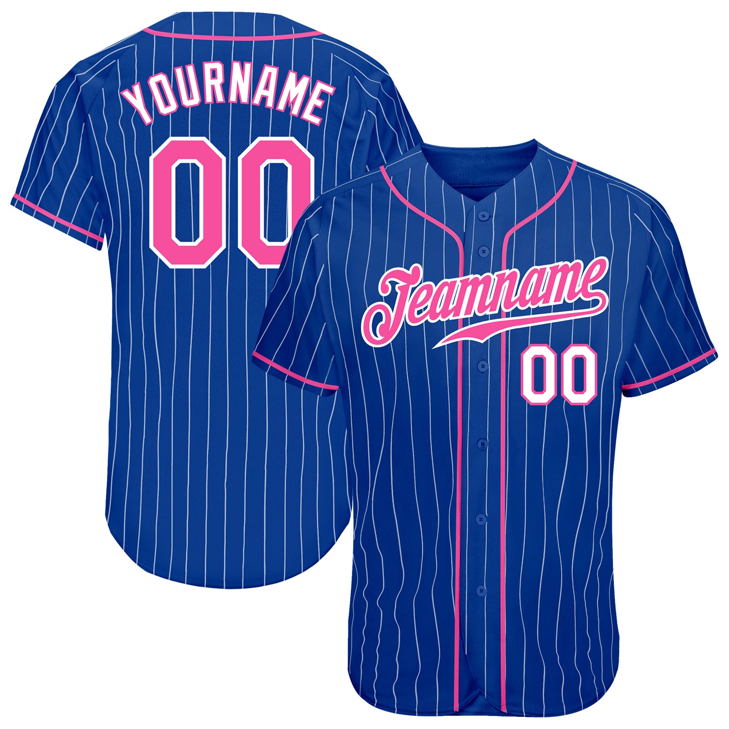Custom Pink-White Pinstripe Baseball Jersey with Personalized Name and Number - Authentic Design Personalized Royal White