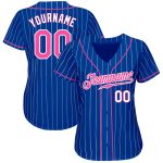 Custom Pink-White Pinstripe Baseball Jersey with Personalized Name and Number - Authentic Design Personalized Royal White