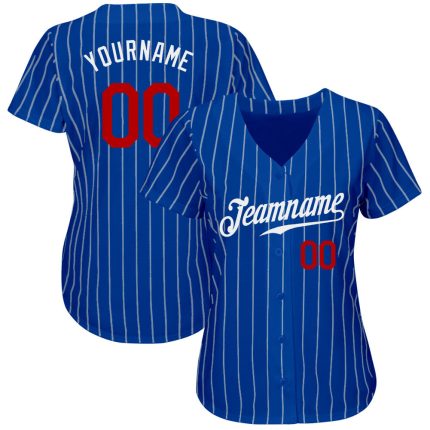 Custom Red Pinstripe Baseball Jersey - Personalized Royal White Authentic Team Name & Number Personalized Royal White Pinstripe