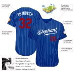 Custom Red Pinstripe Baseball Jersey - Personalized Royal White Authentic Team Name & Number Personalized Royal White Pinstripe
