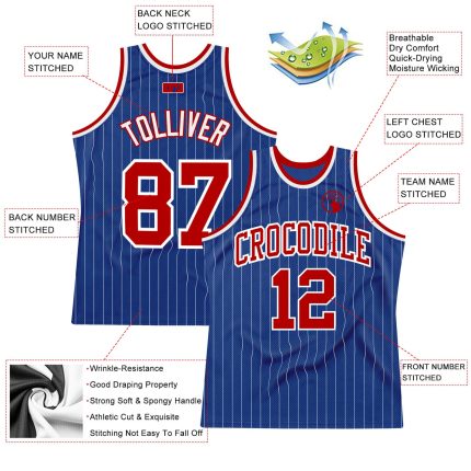 Customizable Red and White Pinstripe Basketball Jersey with Personalized Name and Number - Authentic Team Gear Personalized