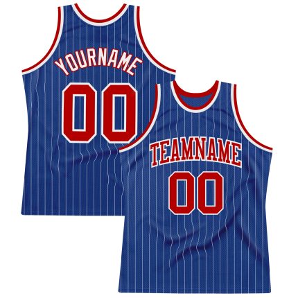 Customizable Red and White Pinstripe Basketball Jersey with Personalized Name and Number - Authentic Team Gear Personalized