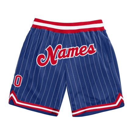 Custom Name and Number Red-White Authentic Basketball Shorts - Personalized Royal White Pinstripe Design Personalized Royal