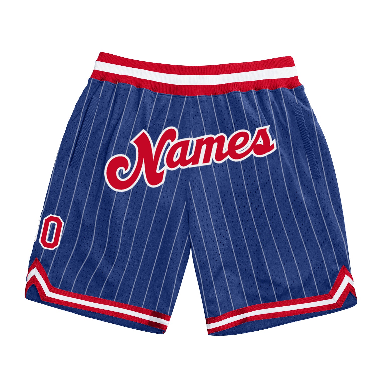 Custom Name and Number Red-White Authentic Basketball Shorts - Personalized Royal White Pinstripe Design Personalized Royal