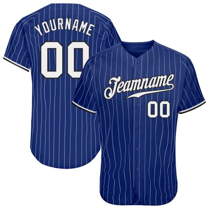 Customizable Royal White Pinstripe Baseball Jersey - Authentic White & Black Design Personalized Royal White Pinstripe White-Black