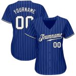 Customizable Royal White Pinstripe Baseball Jersey - Authentic White & Black Design Personalized Royal White Pinstripe White-Black