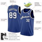 Custom Authentic Basketball Jersey - Personalized Royal White Pinstripe with Team Name & Number - White-Black Personalized