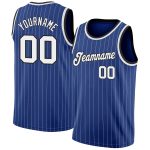 Custom Authentic Basketball Jersey - Personalized Royal White Pinstripe with Team Name & Number - White-Black Personalized