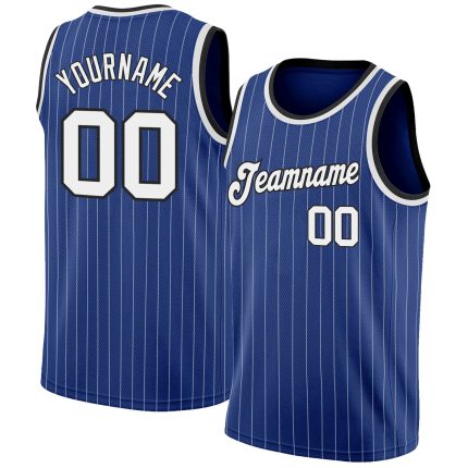 Custom Authentic Basketball Jersey - Personalized Royal White Pinstripe with Team Name & Number - White-Black Personalized