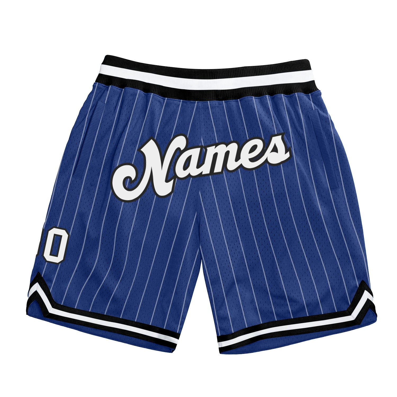 Custom Name and Number Personalized Royal White Black Pinstripe Basketball Shorts Authentic Personalized Royal White Pinstripe
