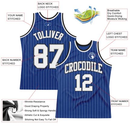 Custom Personalized Basketball Jersey White Gray-Black Authentic Royal Pinstripe with Team Name and Number Personalized Royal