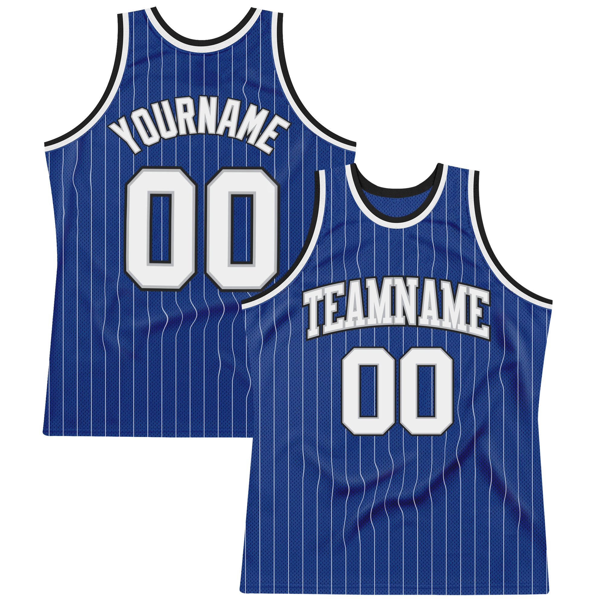 Custom Personalized Basketball Jersey White Gray-Black Authentic Royal Pinstripe with Team Name and Number Personalized Royal