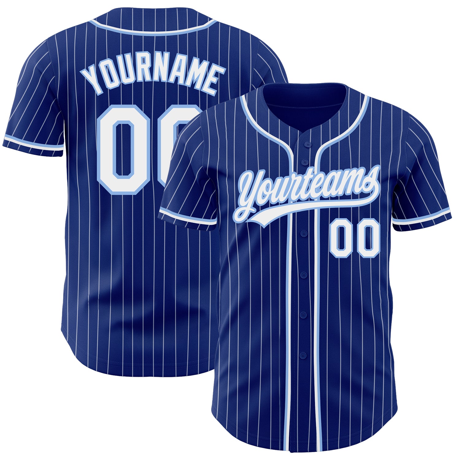 Personalized Authentic Baseball Jersey - Royal White Pinstripe Light Blue Personalized Royal White Pinstripe White-Light