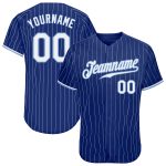 Custom Name and Number Authentic Pinstripe Baseball Jersey - Personalized Royal White and Light Blue Design Personalized