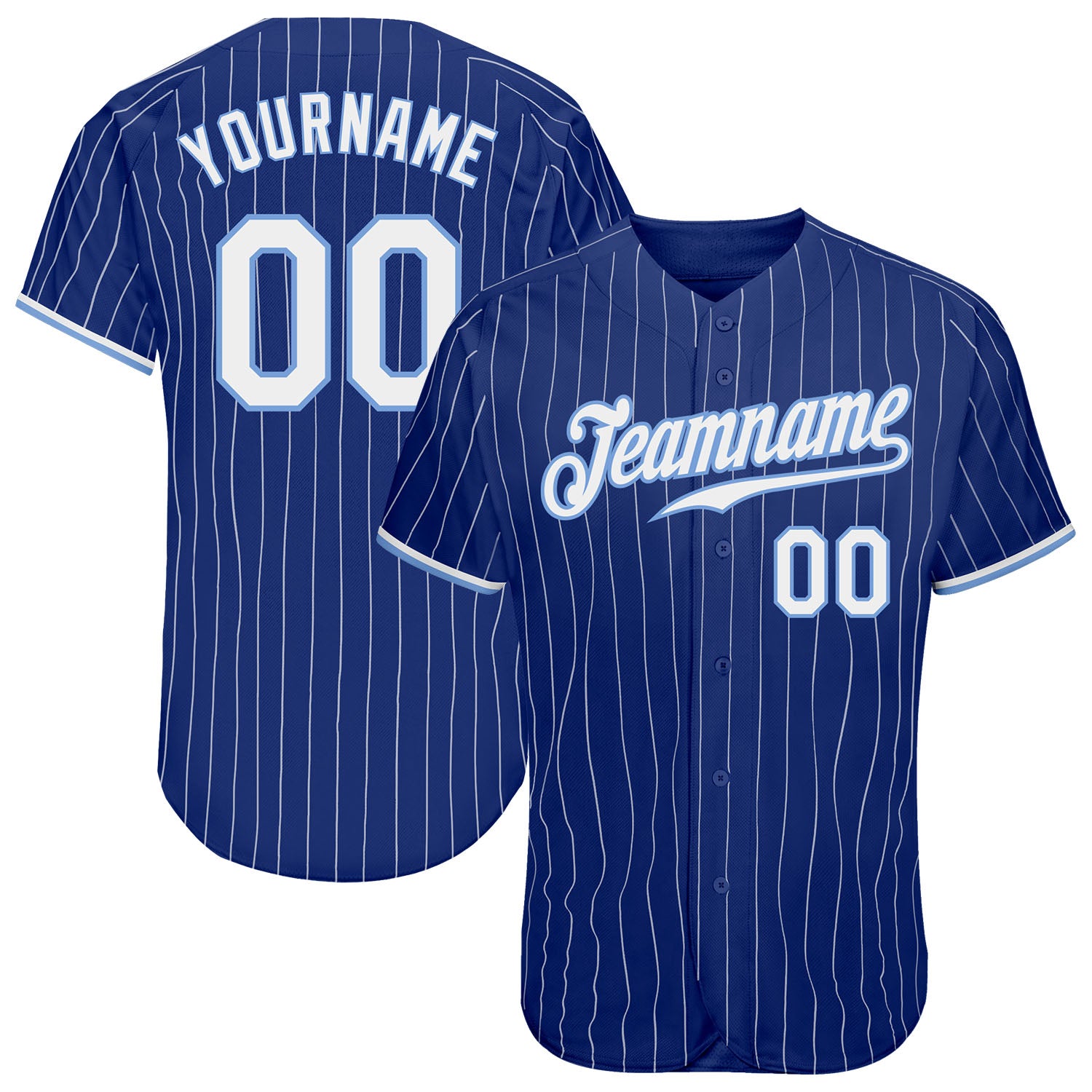 Custom Name and Number Authentic Pinstripe Baseball Jersey - Personalized Royal White and Light Blue Design Personalized