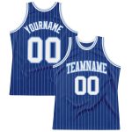 Custom Personalized Authentic Basketball Jersey - Royal White Pinstripe with Light Blue - Team Name & Number Personalized