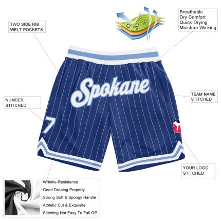 Custom Name Number Personalized Authentic Basketball Shorts Royal White Pinstripe Light Blue Personalized Royal White Pinstripe