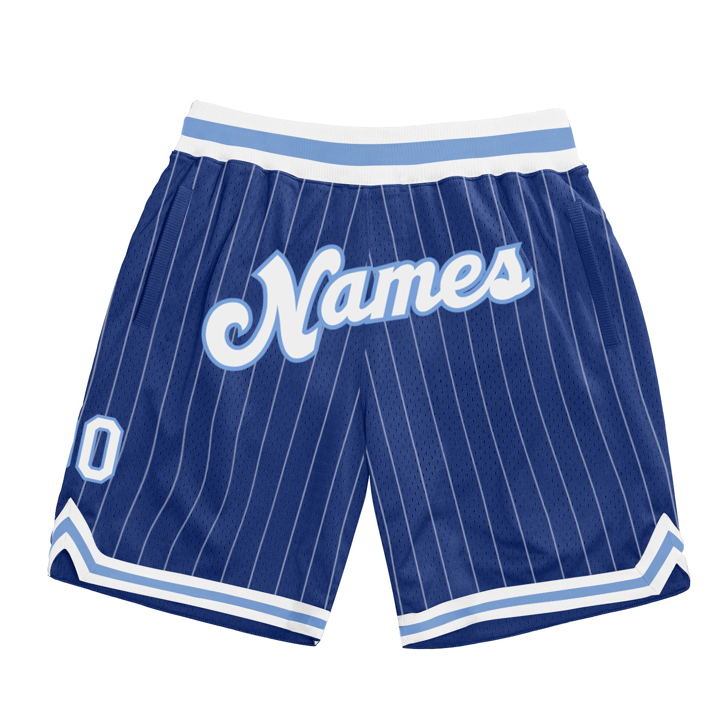 Custom Name Number Personalized Authentic Basketball Shorts Royal White Pinstripe Light Blue Personalized Royal White Pinstripe