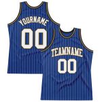 Personalized Custom Basketball Jersey with Name and Number - Royal White Pinstripe Black Gold Design Personalized Royal White