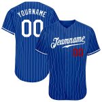 Personalized White-Red Authentic Baseball Jersey - Royal White Pinstripe Design Personalized Royal White Pinstripe White-Red