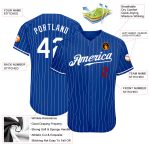 Personalized White-Red Authentic Baseball Jersey - Royal White Pinstripe Design Personalized Royal White Pinstripe White-Red