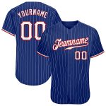Custom Name and Number Authentic Baseball Jersey - Personalized Royal White Red Pinstripe Design Personalized Royal White