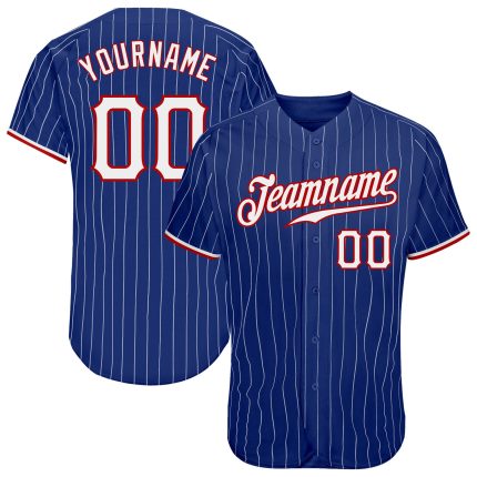 Custom Name and Number Authentic Baseball Jersey - Personalized Royal White Red Pinstripe Design Personalized Royal White