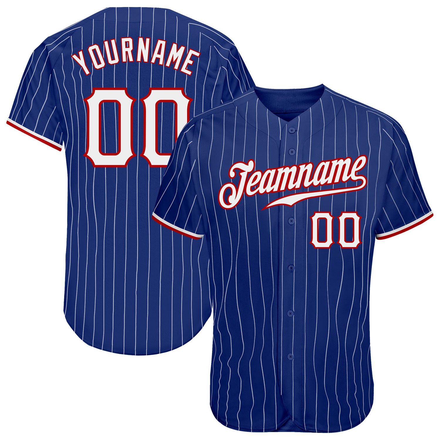Custom Name and Number Authentic Baseball Jersey - Personalized Royal White Red Pinstripe Design Personalized Royal White