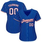 Custom Name and Number Authentic Baseball Jersey - Personalized Royal White Red Pinstripe Design Personalized Royal White