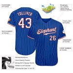 Custom Name and Number Authentic Baseball Jersey - Personalized Royal White Red Pinstripe Design Personalized Royal White
