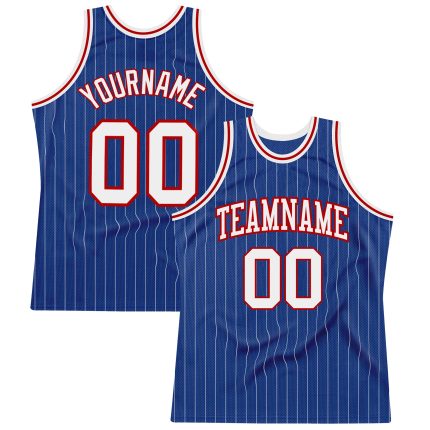 Custom Name Number Personalized Basketball Jersey White Red Royal Pinstripe Personalized Royal White Pinstripe White-Red